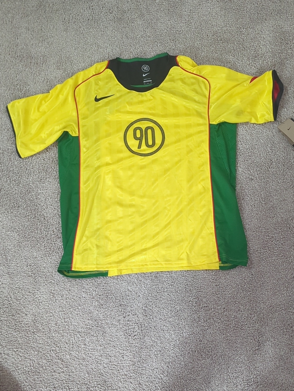 Nike Men’s Yellow and Green Soccer Jersey with 90 Logo